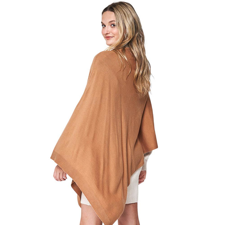 Camel Solid Scarf Poncho, with the latest trend in ladies' outfit cover-up! The high-quality poncho is soft, comfortable, and warm but lightweight. It's perfect for your daily, casual, party, evening, vacation, and other special events outfits. A fantastic gift for your friends or family.