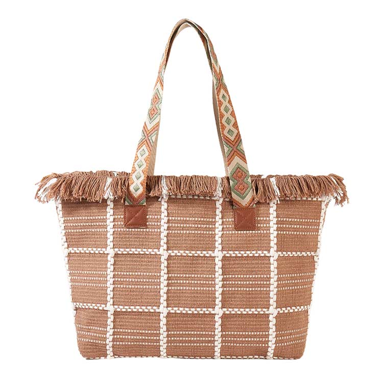 Camel Top Fringe Pointed Check Patterned Tote Bag, this tote bag is versatile enough for carrying through the week. Simple and leisurely, elegant and fashionable, suitable for women of all ages to carry around all day. Perfect for traveling, beach, shopping, camping, dating, and other outdoor activities in daily life.