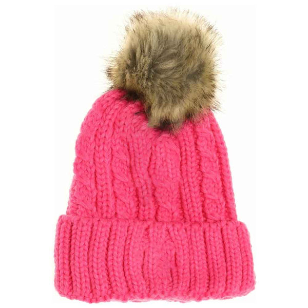 Candy-Pink KIDS Cable Ribbed Fur Pom Beanie offers excellent warmth and comfort for children during cold weather. Made with a durable ribbed knit fabric, it fits snugly to retain heat while allowing breathability. The stylish fur pom adds an elegant touch, making it suitable for daily wear and outdoor activities. This beanie combines practical functionality with refined design, ensuring your child stays protected and looks great throughout the winter season. 