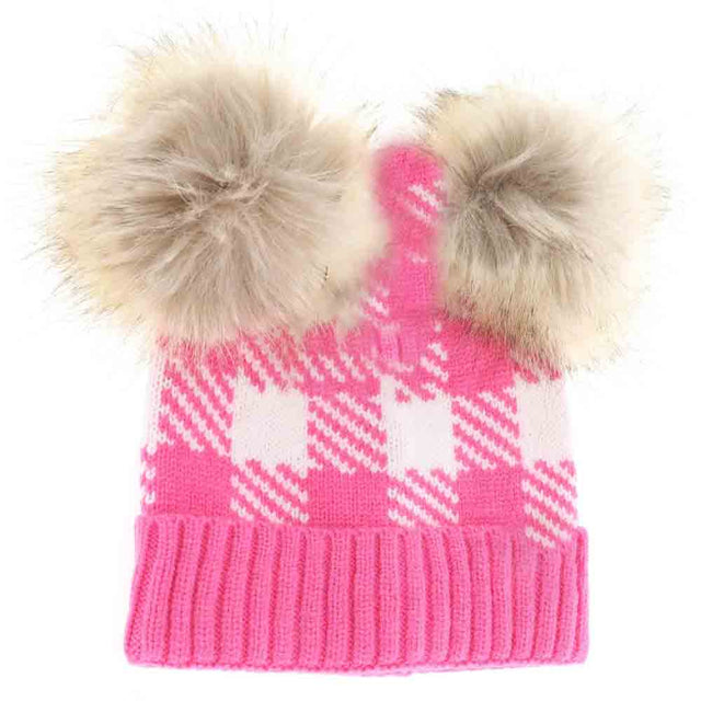 CandyPink BABY Buffalo Check Double Pom C.C Beanie offers expert design tailored for infants, combining warmth and classic style. Featuring a soft, durable fabric with a distinctive buffalo check pattern, this beanie includes two charming pom-poms for a playful yet refined look. Its comfortable, secure fit protects delicate skin from cold weather, making it a practical and stylish choice for babies during cooler seasons. 