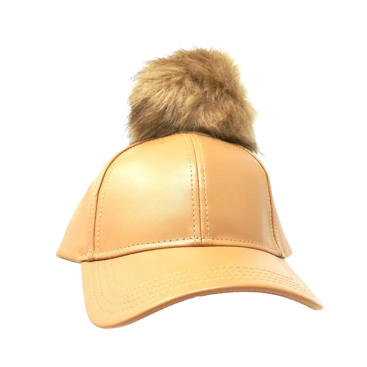 Carmel Faux Leather Fur Pom CC Ball Cap combines stylish design with expert craftsmanship. Featuring high-quality faux leather, this cap offers durability and a sleek appearance. The soft fur pom adds a sophisticated accent, enhancing its fashionable appeal. Designed for a comfortable fit, it’s perfect for those who want to elevate their casual outfits with a refined accessory. 