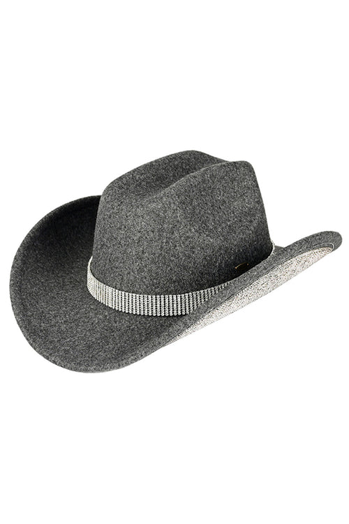 C.C Rhinestone Trim Vegan Cowboy Hat - Charcoal