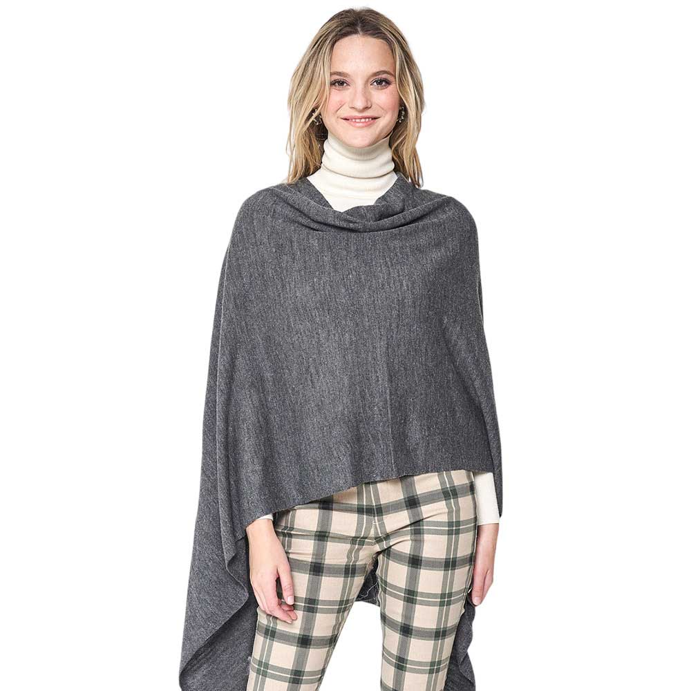 Charcoal Solid Scarf Poncho, with the latest trend in ladies' outfit cover-up! The high-quality poncho is soft, comfortable, and warm but lightweight. It's perfect for your daily, casual, party, evening, vacation, and other special events outfits. A fantastic gift for your friends or family.