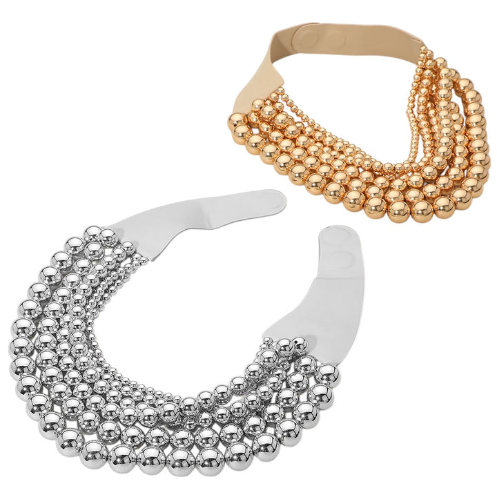 Chunky Metal Ball Beaded Multi-Layered Faux Leather Magnetic Necklace combines bold design with functional elegance. Crafted with layered faux leather strands accented by substantial metal ball beads, it delivers a textured, contemporary look. The magnetic clasp provides secure, easy fastening, enhancing wearability without compromising style. Ideal for professionals seeking a statement accessory that balances durability and modern sophistication. 