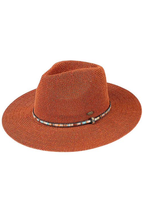 C.C Women's Multi Thread Rhinestone Trim Band Panama Hat - Clay