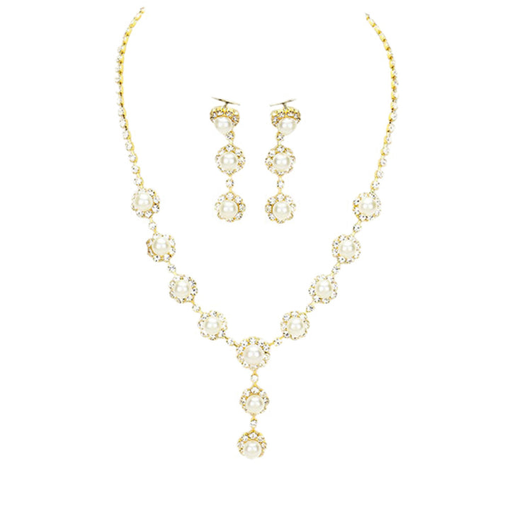 Clear Cream Gold Floral Pave Crystal Rhinestone Pearl Necklace, get ready with these floral pave crystal necklaces to receive the best compliments on any special occasion. Put on a pop of color to complete your ensemble and make you stand out on special occasions. Perfect for adding just the right amount of shimmer & shine and a touch of class to special events.