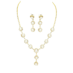 Clear Cream Gold Floral Pave Crystal Rhinestone Pearl Necklace, get ready with these floral pave crystal necklaces to receive the best compliments on any special occasion. Put on a pop of color to complete your ensemble and make you stand out on special occasions. Perfect for adding just the right amount of shimmer & shine and a touch of class to special events.