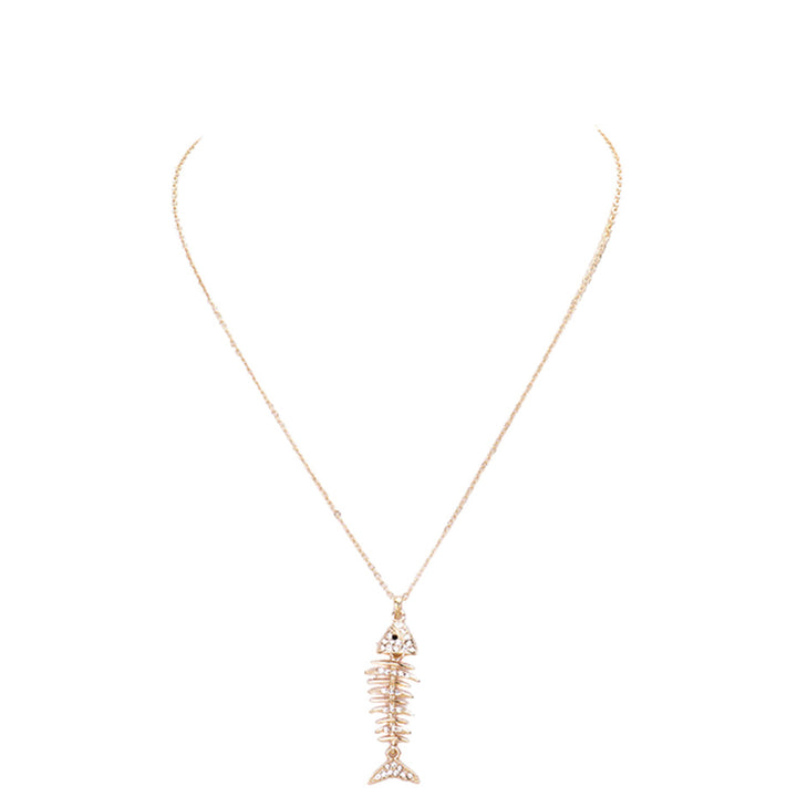 Clear Gold Crystal Pave Fishbone Pendant Necklace, goes perfectly with a t-shirt, summer dress or work clothes, beach party, and many more. These beautifully designed Necklaces with beautiful colors are suitable as gifts for wives, girlfriends, lovers, friends, and mothers. A great gift item for this spring and summer season.