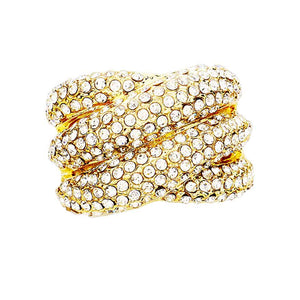 Clear Gold Crystal Rhinestone Pave Crisscross Stretch Ring, is a beautifully crafted design that adds a gorgeous glow to your special outfit. This ring fits your lifestyle on special occasions! It is a good choice for engagement or wedding or anniversary gifts. And also the ideal gift for your loved ones and any person.