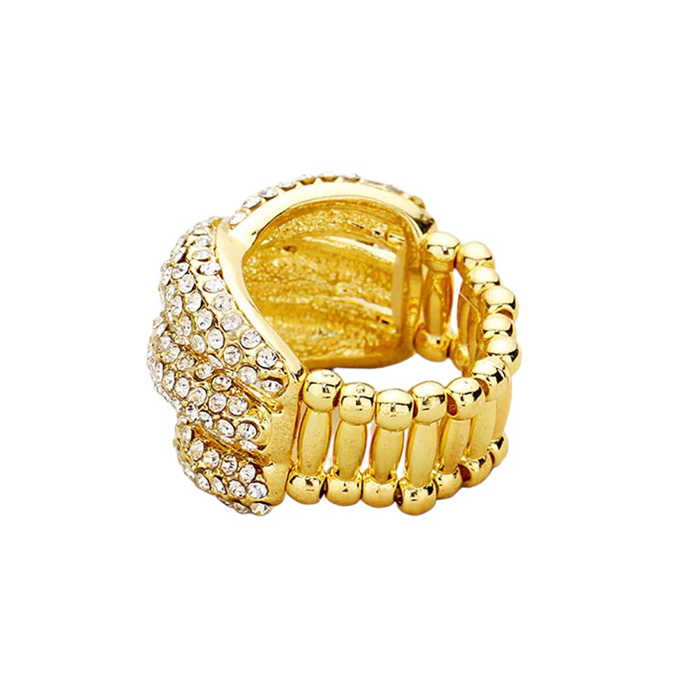 Clear Gold Crystal Rhinestone Pave Crisscross Stretch Ring, is a beautifully crafted design that adds a gorgeous glow to your special outfit. This ring fits your lifestyle on special occasions! It is a good choice for engagement or wedding or anniversary gifts. And also the ideal gift for your loved ones and any person.