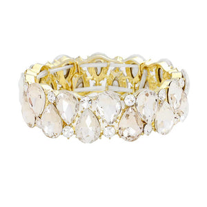 Clear Gold Teardrop Stone Stretch Evening Bracelet, These gorgeous stone pieces will show your class in any special occasion. Fabulous fashion and sleek style adds a pop of pretty color to your attire, coordinate with any ensemble from business casual to everyday wear. Awesome gift for birthday, Anniversary, Valentine’s Day or any special occasion.