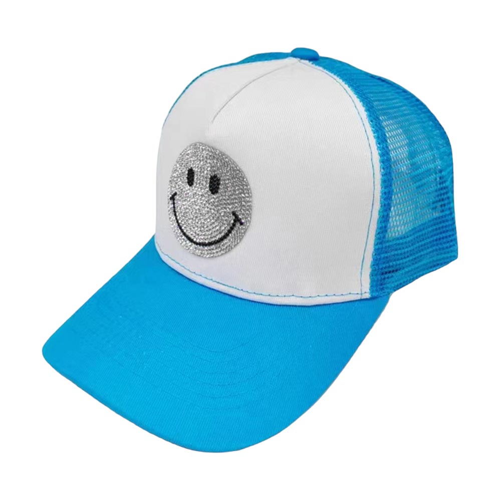 Clear Light Blue Bling Smile Accented Mesh Back Baseball Cap, this stylish baseball cap is the perfect accessory for any casual outing. Comfortable and perfect for keeping the sun off of your face. It looks so pretty, bright, and elegant in any season. This cap is a fantastic gift for your loved one.