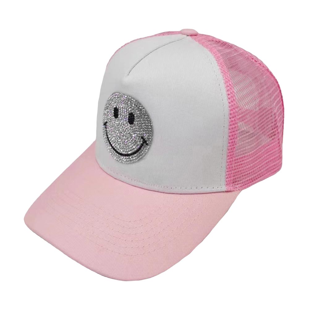 Clear Pink Bling Smile Accented Mesh Back Baseball Cap, this stylish baseball cap is the perfect accessory for any casual outing. Comfortable and perfect for keeping the sun off of your face. It looks so pretty, bright, and elegant in any season. This cap is a fantastic gift for your loved one.