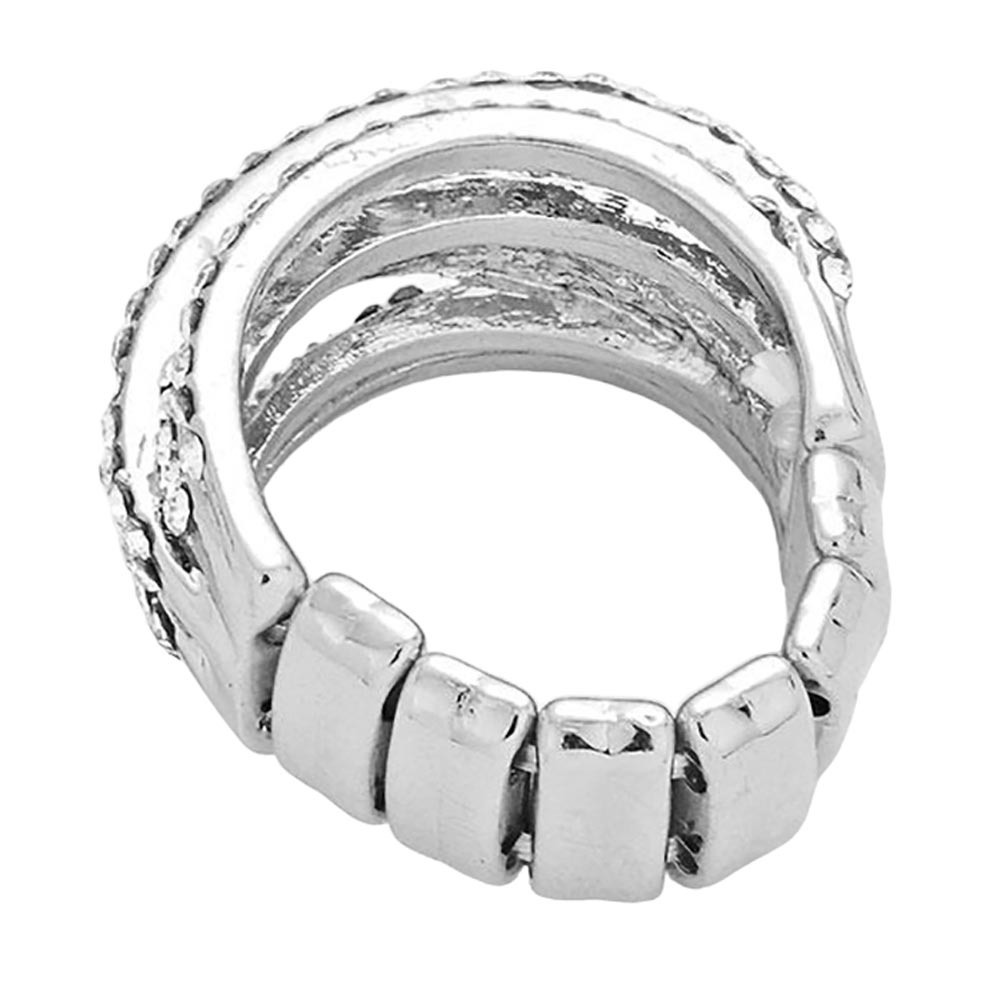 Clear Rhodium Twisted Crystal Rhinestone Stretch Ring, is a beautifully crafted design that adds a gorgeous glow to your special outfit. This ring fits your lifestyle on special occasions! It is a good choice for engagement or wedding or anniversary gifts. And also the ideal gift for your loved ones or any person.