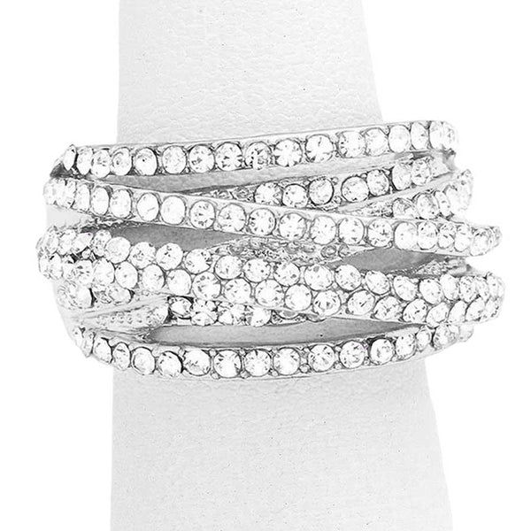 Clear Rhodium Twisted Crystal Rhinestone Stretch Ring, is a beautifully crafted design that adds a gorgeous glow to your special outfit. This ring fits your lifestyle on special occasions! It is a good choice for engagement or wedding or anniversary gifts. And also the ideal gift for your loved ones or any person.