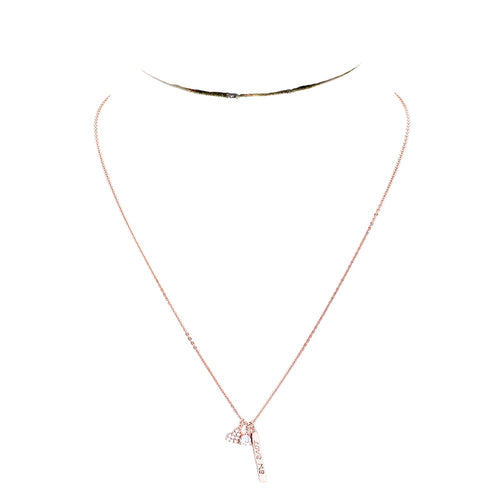 Gold Dipped CZ 'Love Me' Heart Pendant Necklace - Clear Rose Gold