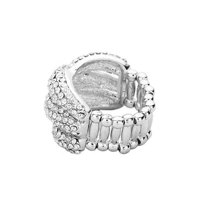 Clear Silver Crystal Rhinestone Pave Crisscross Stretch Ring, is a beautifully crafted design that adds a gorgeous glow to your special outfit. This ring fits your lifestyle on special occasions! It is a good choice for engagement or wedding or anniversary gifts. And also the ideal gift for your loved ones and any person.