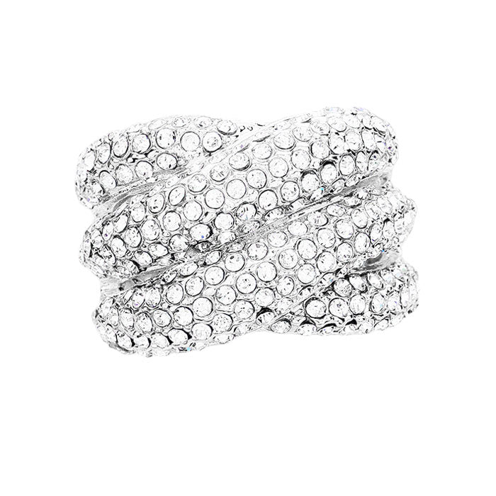 Clear Silver Crystal Rhinestone Pave Crisscross Stretch Ring, is a beautifully crafted design that adds a gorgeous glow to your special outfit. This ring fits your lifestyle on special occasions! It is a good choice for engagement or wedding or anniversary gifts. And also the ideal gift for your loved ones and any person.