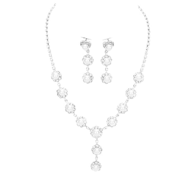 Clear Silver White Floral Pave Crystal Rhinestone Pearl Necklace, get ready with these floral pave crystal necklaces to receive the best compliments on any special occasion. Put on a pop of color to complete your ensemble and make you stand out on special occasions. Perfect for adding just the right amount of shimmer & shine and a touch of class to special events.