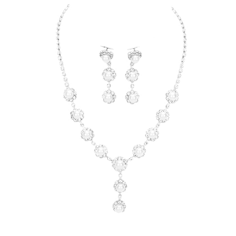 Clear Silver White Floral Pave Crystal Rhinestone Pearl Necklace, get ready with these floral pave crystal necklaces to receive the best compliments on any special occasion. Put on a pop of color to complete your ensemble and make you stand out on special occasions. Perfect for adding just the right amount of shimmer & shine and a touch of class to special events.