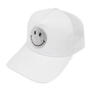 Clear White Bling Smile Accented Mesh Back Baseball Cap, this stylish baseball cap is the perfect accessory for any casual outing. Comfortable and perfect for keeping the sun off of your face. It looks so pretty, bright, and elegant in any season. This cap is a fantastic gift for your loved one.