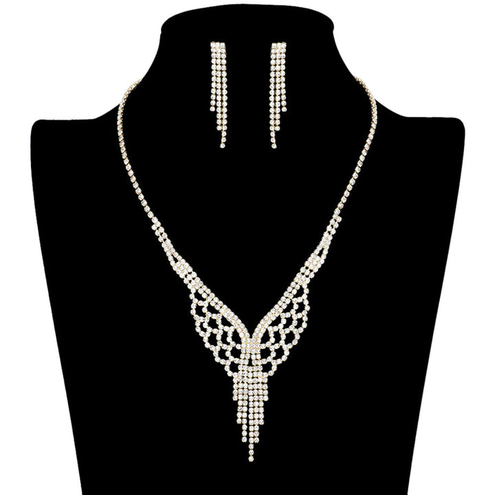 Shimmery Gold Rhinestone Pave Necklace Earring Set will be sure to add an air of timeless elegance, wear it with your favorite evening attire for an unbeatable combo of glitz and glamour. Perfect Birthday Gift, Christmas Gift, Anniversary Gift, Prom, Valentine's Day Gift, Regalo Cumpleanos, Aniversario, Regalo Navidad