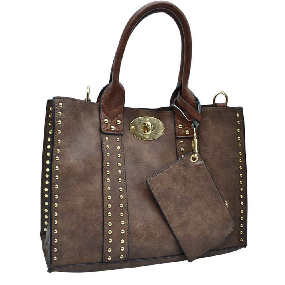 Coffee Faux Leather Top Handle Tote Bag With Purse, is a stylish and durable bag made of high-quality faux leather. Its spacious top handle design allows for comfortable carrying and the detachable purse adds extra convenience. The bag is designed to last for years to come. Perfect gift for family members on any day.