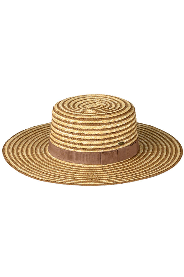 Coffee C.C Stripe Pattern Boater Sun Hat offers both style and sun protection. Made with a trendy stripe pattern, this hat is perfect for any outdoor occasion. Crafted with high-quality materials, it provides optimal comfort and durability. Keep the sun off your face in style with this must-have accessory.