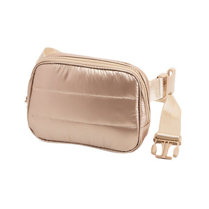 Copper Puffer Rectangle Sling Bag Fanny Bag Belt Bag, this stylish is bag made from durable material to ensure maximum protection and comfort. It features a fashionable design with adjustable straps, and secure buckle closure ensuring your valuables are safe and secure. The perfect accessory for any occasion, shopping, etc.