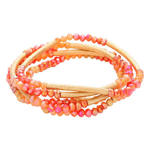 Coral 5Pcs Frosted Metal Cylinder Faceted Beaded Stretch Bracelets, these beaded stretch bracelets are easy to put on, and take off and so comfortable for daily wear. Perfect jewelry gift to expand a woman's fashion wardrobe with a classic, timeless style. Awesome gift for Valentine’s Day, or any meaningful occasion.