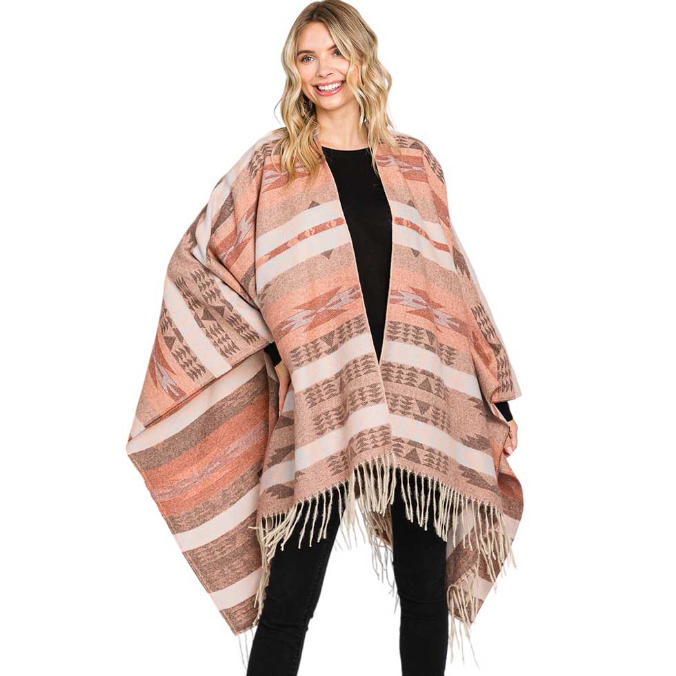 Black Aztec Patterned Fringe Ruana Poncho, with the latest trend in ladies' outfit cover-up! the high-quality knit poncho is soft, comfortable, and warm but lightweight. It's perfect for your daily, casual, party, evening, vacation, and other special events outfits. A fantastic gift for your friends or family.