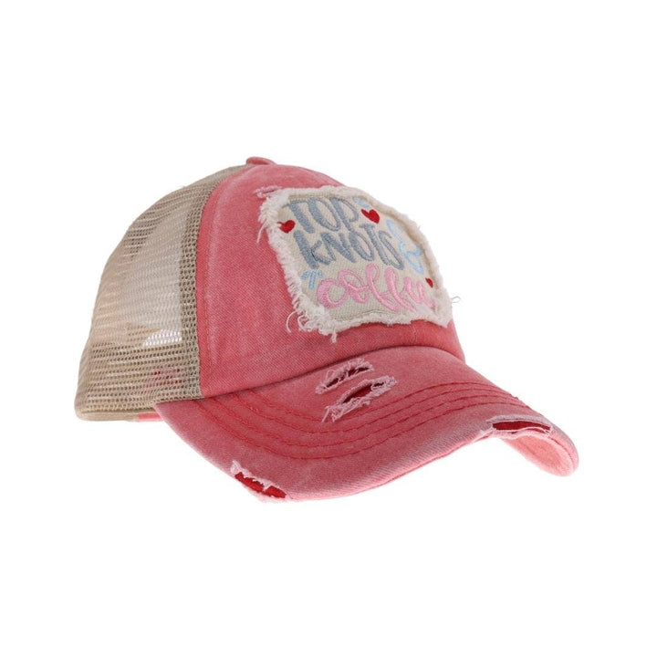 Top Knots and Coffee Patch C.C High Pony Criss Cross Ball Cap is expertly designed for both style and practicality. Featuring a unique criss-cross back, it comfortably accommodates high ponytails, making it ideal for active lifestyles. The cap showcases a charming coffee-themed patch, adding personality and flair. Made from durable, breathable materials, it ensures a secure fit and all-day comfort. Perfect for casual outings or workouts, this cap blends functionality with a distinctive look tailored for tho