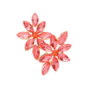 Coral Floral Marquise Stone Cluster Evening Earrings, these elegant earrings feature a Marquise-cut stone cluster design in a floral motif with a range of sparkling Cubic Zirconia gems. These earrings are sure to eye-catching element to any outfit. Awesome gift for birthdays, anniversaries, or any special occasion.