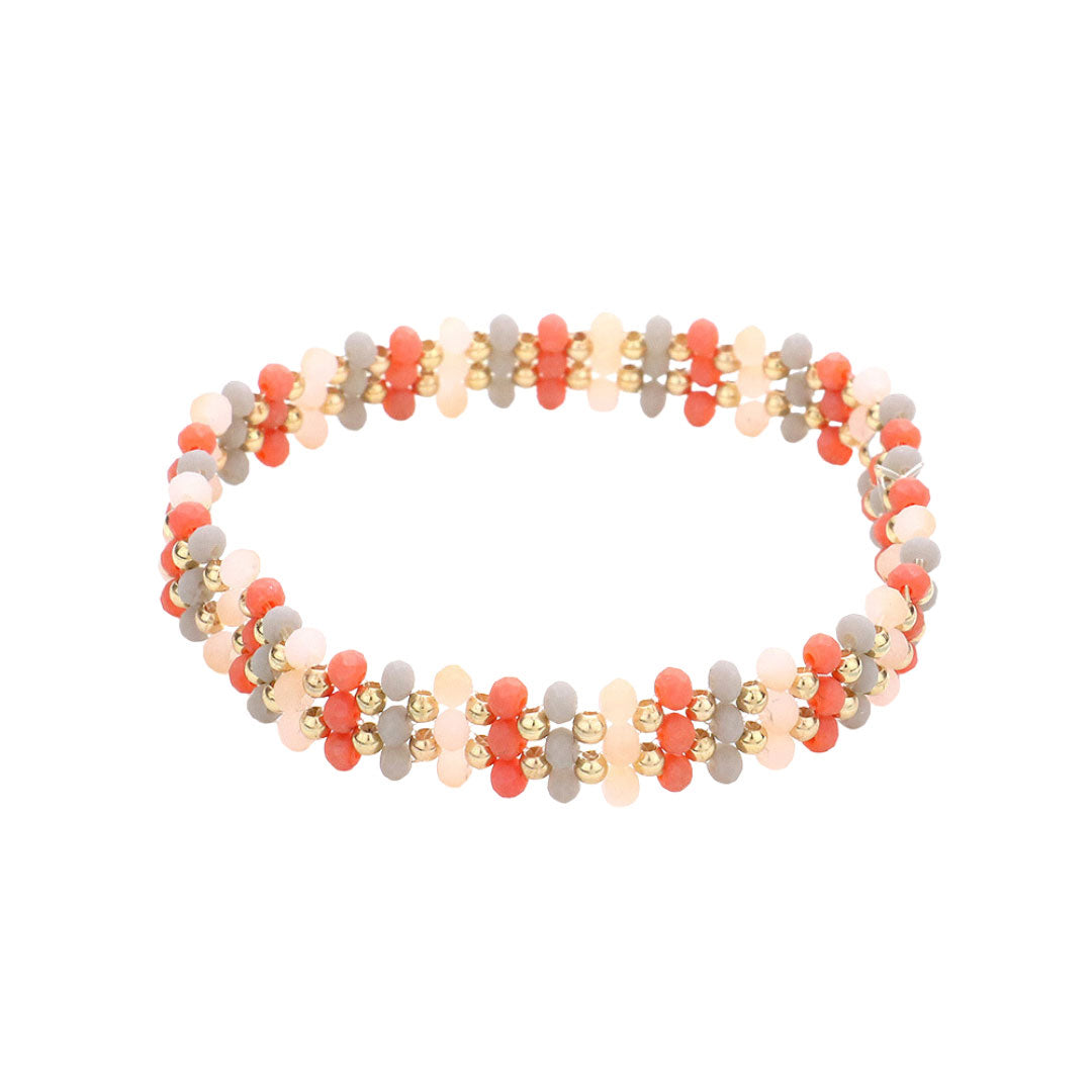 Coral Metal Ball Faceted Beaded Stretch Bracelet, this beaded stretch bracelet is easy to put on, and take off and so comfortable for daily wear. Perfect jewelry gift to expand a woman's fashion wardrobe with a classic, timeless style. Awesome gift for birthdays, Valentine’s Day, or any meaningful occasion.