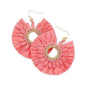 Coral Raffia Trimmed Open Circle Dangle Earrings, turn your ears into a chic fashion statement with these open-circle dangle earrings! These beautifully unique designed earrings with beautiful colors are suitable gifts for wives, lovers, friends, and mothers. An excellent choice for wearing at outings, parties, events, etc.