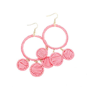 Coral Woven Raffia Open Circle Triple Round Link Dangle Earrings. The Beautifully crafted design adds a glow to any outfit. Look like the ultimate fashionista with these swirl raffia triple round link earrings! Which easily makes your events more enjoyable. These earrings make you extra special on occasion. These swirl raffia round earrings enhance your beauty and make you more attractive. These dangle earrings make your source more interesting and colorful. 