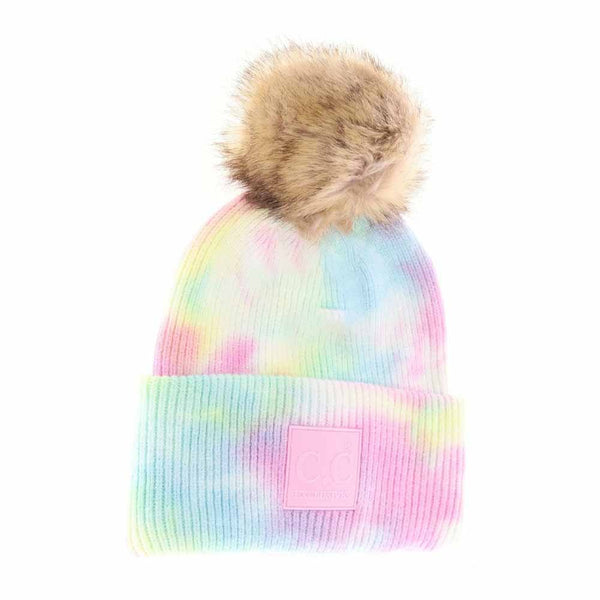 Cotton-Candy- Tie Dye Fur Pom C.C Beanie seamlessly combines vibrant design with functional warmth. Expertly crafted, it features a unique tie-dye pattern and a luxurious fur pom that adds both texture and flair. Made from soft, stretchable materials, this beanie offers a comfortable, secure fit suitable for various head sizes. Ideal for cold weather, it elevates any winter wardrobe with its blend of fashion-forward style and practical insulation. 
