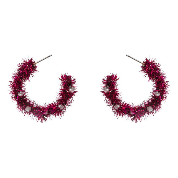 Celebrate the season with these festive tinsel hoop earrings, decorated with miniature ornament accents for a cheerful holiday touch. Lightweight and eye-catching, they’re perfect for adding playful flair to party outfits, winter gatherings, or seasonal celebrations.
