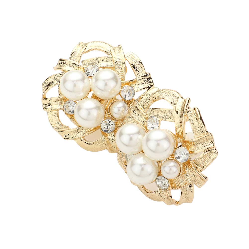 White Pearl Stone Embellished Abstract Metal Clip-on Earrings, are the perfect way to add a bit of sparkle to your look. These earrings feature a modern abstract design and are embellished with pearls, making them a stylish and timeless accessory. Add elegance to your wardrobe with these beautiful clip-on earrings,.
