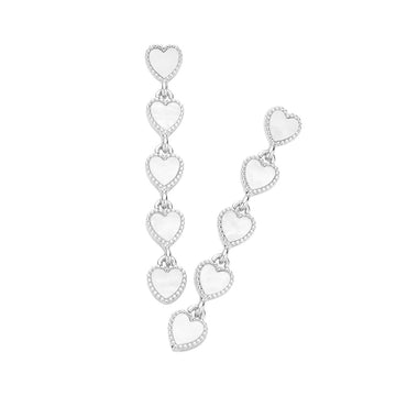 Cream Silver Pearl Heart Pendant Link Dropdown Earrings are designed for the fashion-forward jewelry lover. Made with high-quality pearls and a unique heart-shaped pendant, these earrings elevate any outfit with elegance and style. With a sophisticated dropdown design, they are the perfect choice for a special occasion or everyday wear.