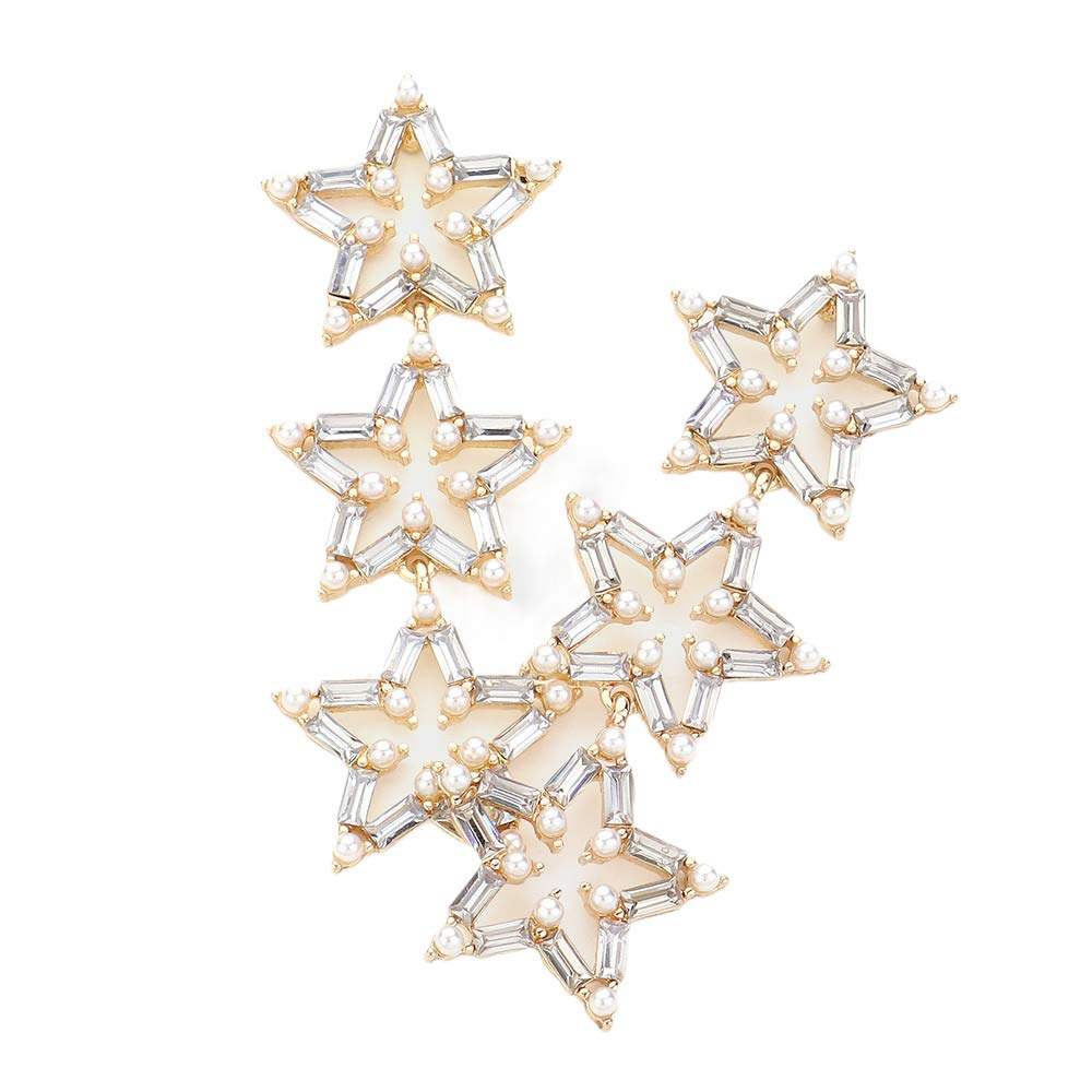 Cream Triple Star Link Dangle Earrings are a stunning addition to any outfit. Made with high-quality materials, they feature a unique triple-star dangle design that will catch the eye and elevate any look. Perfect for special occasions or everyday wear, these are a perfect gift choice for any fashion-forward individual.
