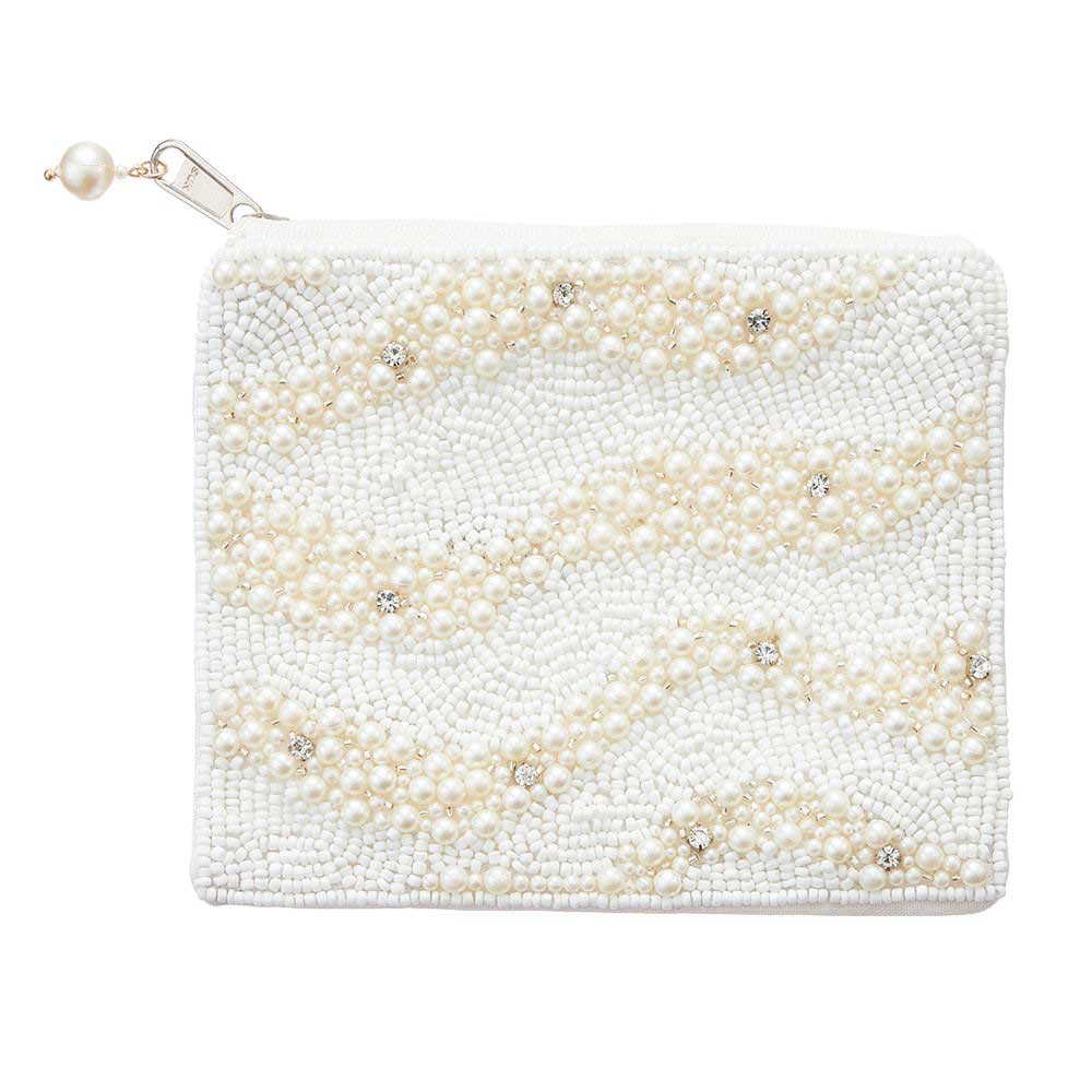 Pearl Seed Beaded Mini Pouch Bag, Expertly crafted with pearl seed beads, this mini pouch bag is a chic and versatile accessory. The intricate beading adds a touch of elegance to any outfit, while the compact size makes it perfect for holding small essentials. Elevate your style with this unique and functional mini bag