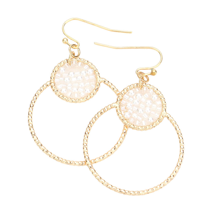 Cream Open Metal Circle Beads Embellished Dangle Earrings are a great way to add some flair to your outfits! Make a statement in style earrings that are sure to turn heads. Perfect for any occasion, bring the fun and flair to your outfit to stand out! Great gift for Christmas, Birthday, Anniversary, Cumpleanos, Navidad