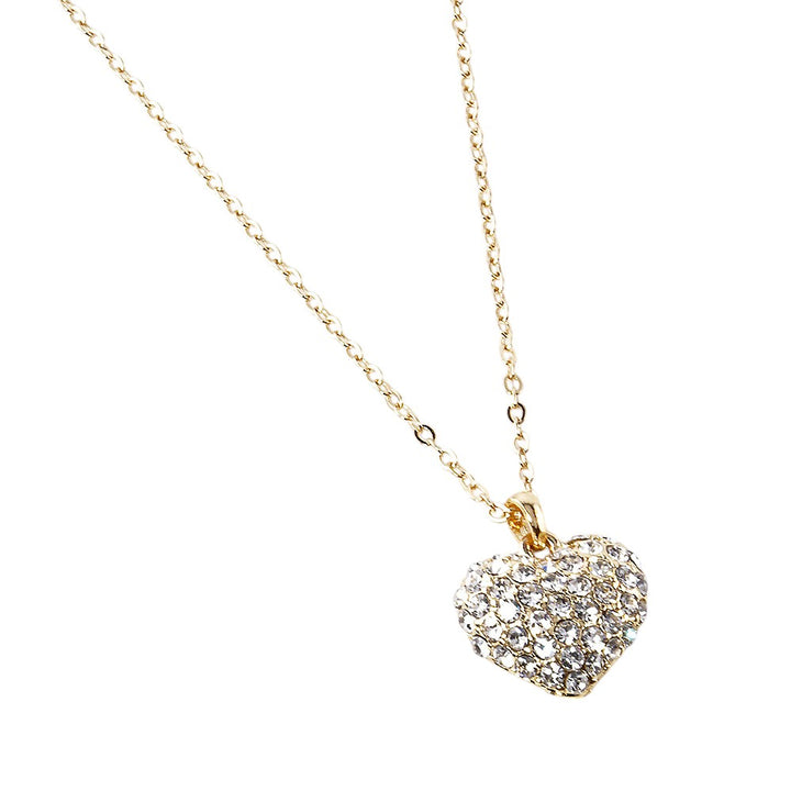 Crystal Pave Heart Pendant Necklace is crafted to bring a touch of sophistication to any outfit. Its sparkling pave crystals are timeless and elegant, while the heart-shaped pendant symbolizes love and affection. Made from high-quality materials, this necklace is designed to make a statement and elevate your style effortlessly. 