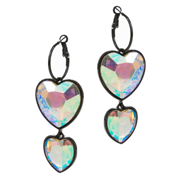 Crystal Stone Double Heart Link Dropdown Earrings will add a touch of glamour to any outfit. Made with sparkling crystal stones and a unique design, these earrings are perfect for any occasion. Expertly crafted with a delicate double heart link, these earrings are a must-have for any jewelry collection. 