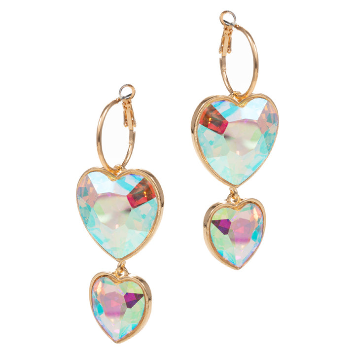 Crystal Stone Double Heart Link Dropdown Earrings will add a touch of glamour to any outfit. Made with sparkling crystal stones and a unique design, these earrings are perfect for any occasion. Expertly crafted with a delicate double heart link, these earrings are a must-have for any jewelry collection. 