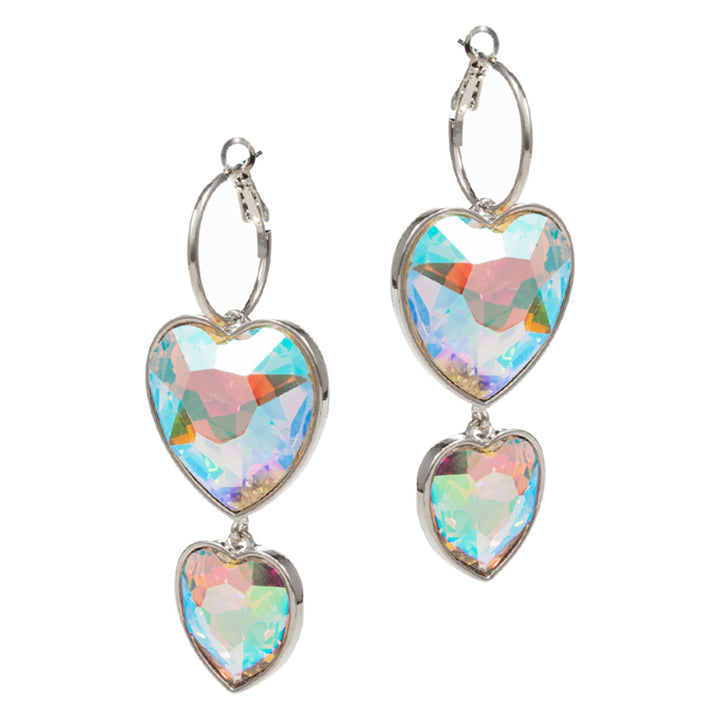 Crystal Stone Double Heart Link Dropdown Earrings will add a touch of glamour to any outfit. Made with sparkling crystal stones and a unique design, these earrings are perfect for any occasion. Expertly crafted with a delicate double heart link, these earrings are a must-have for any jewelry collection. 