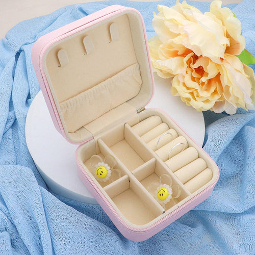 Faux Leather Portable Square Jewelry Box - Pink