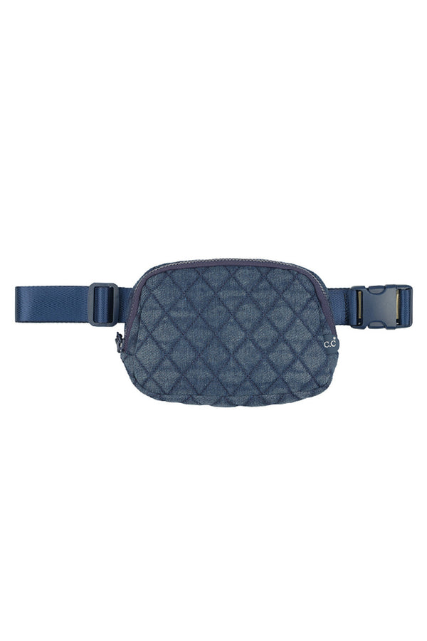 Dark Denim C.C Denim Diamond Quilting Fanny Pack is a stylish and practical accessory for those on the go. Made from durable denim with diamond quilting for added texture and detail, this fanny pack is perfect for carrying essentials while keeping your hands free. Stay organized and fashionable with this versatile fanny pack.