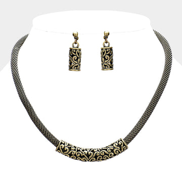 Madeline Love Antique Gold Embossed Metal Mesh Chain Necklace - Necklaces